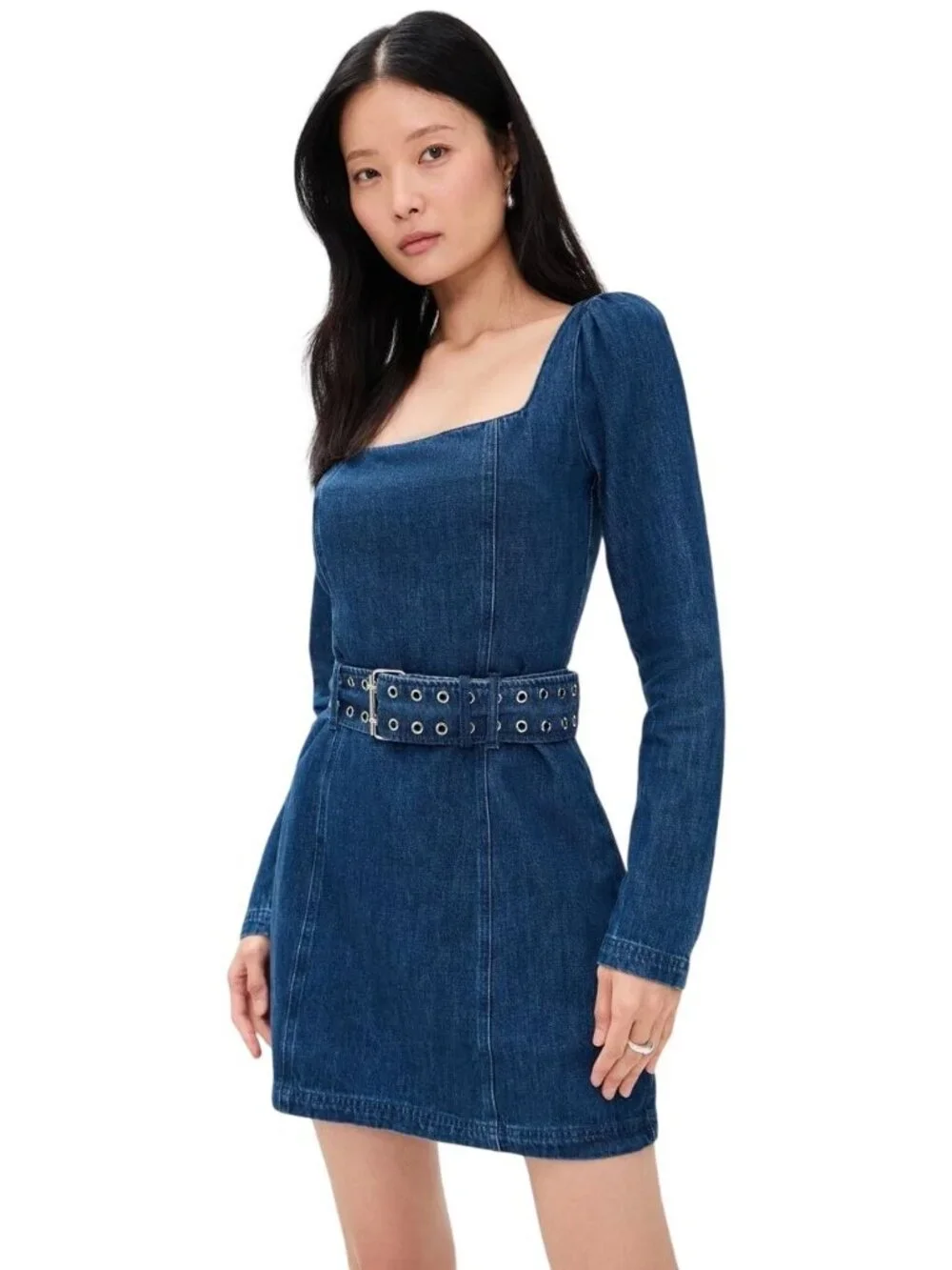 Amanda Uprichard Thalia Denim Dress With Eyelet Belt In Blue Small New With Tags